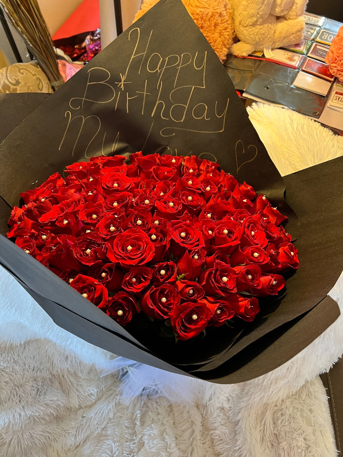 100 Roses Flower Bouquet with Pearls