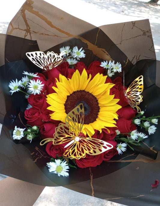 24 ROSES & 1 SUNFLOWER WITH ACCESSORIES 🌹🌻